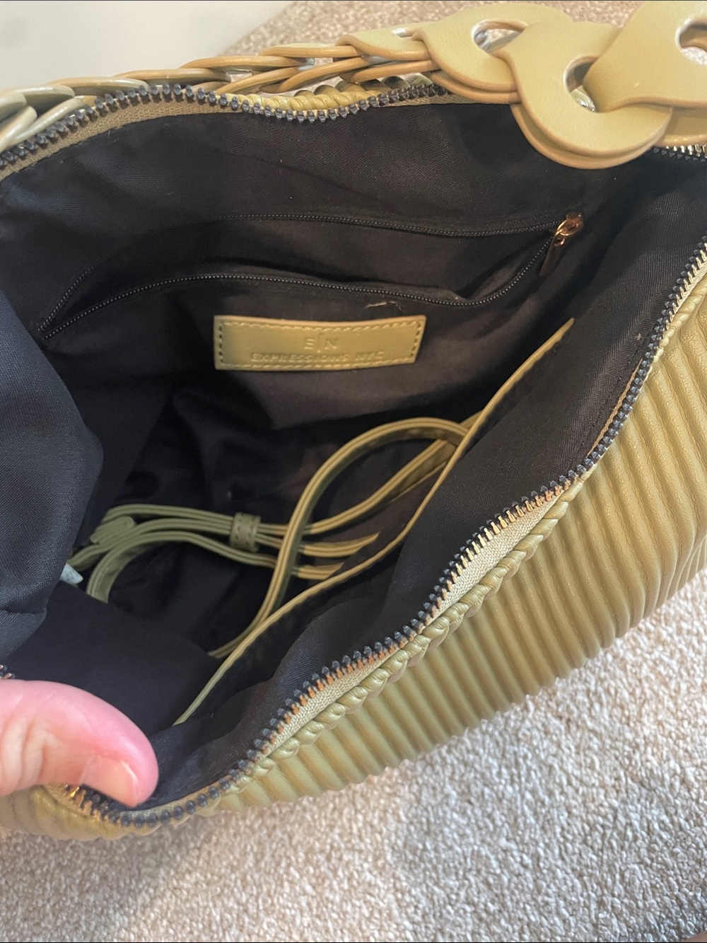 Olive Green Ribbed Shoulder Bag - Picture 2 of 2